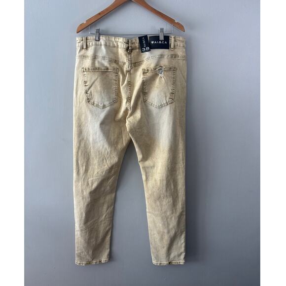 Waimea New York Men's Tan Distressed Skinny Fit Jeans Size 38x32 NWT - Picture 4 of 6